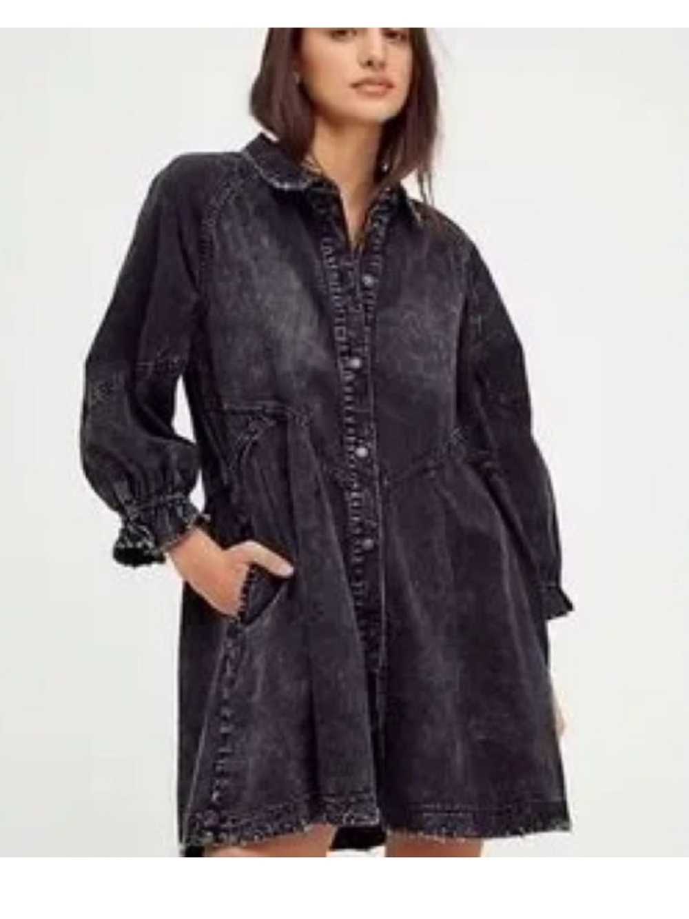 We The Free Washed Black Button-Front Denim Dress/jacket